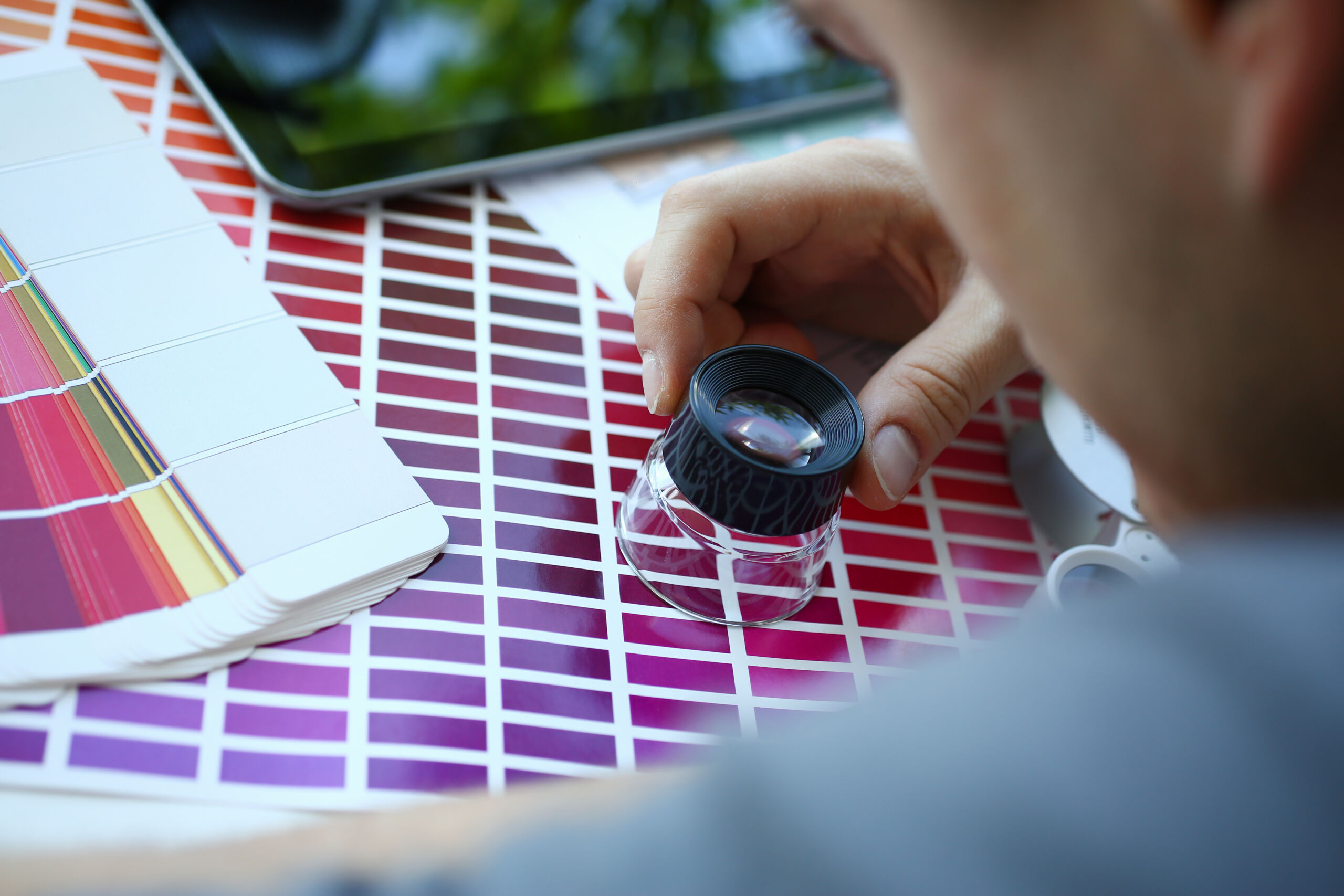 Male,Serviceman,Hold,In,Hand,Magnifying,Glass,Making,Colour,Test